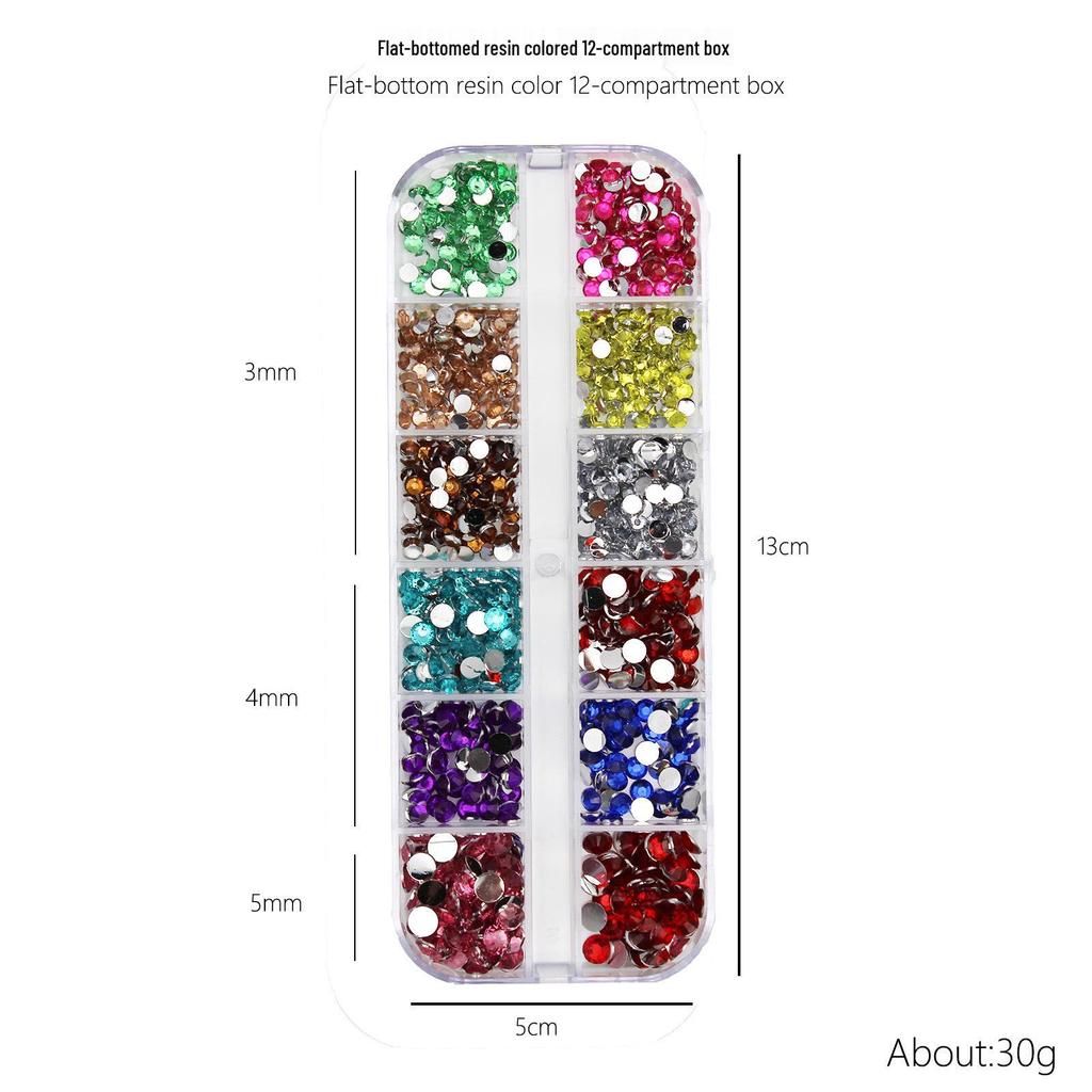 12-Fächer Strasssteine Set für Nagelkunst: Farbige Glas- & AB Irisierende Varianten mit flachem und spitzem Boden
