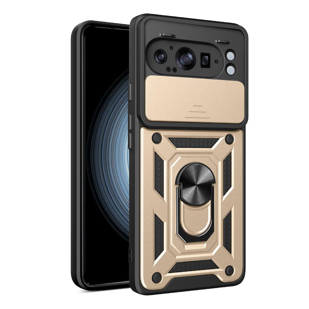 AMORUS Für Google Pixel 9 Pro XL Hülle Ständer PC+TPU Handyhülle mit Kameraobjektivschieber