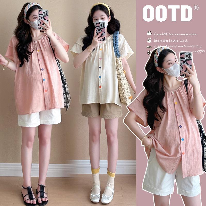 2026 Korean Puff Sleeve Doll Shirt & Belly Support Shorts Set
