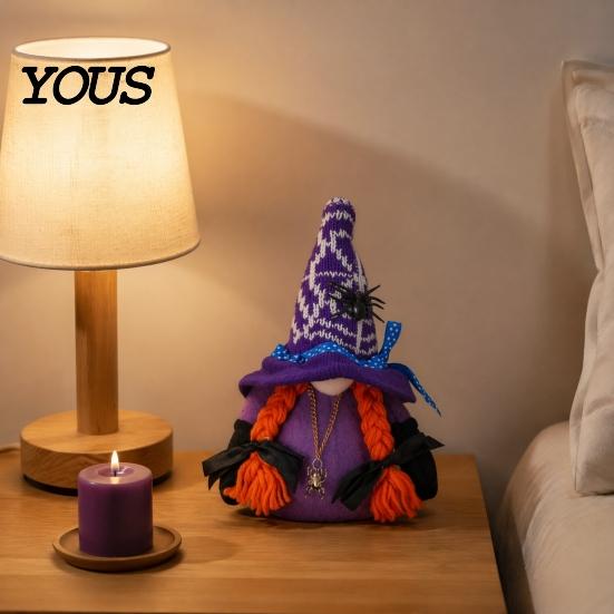 Plush Faceless Dwarf Ornaments Halloween Witch Gnomes, Cute Doll with Gnome Sets for Spider Bat, Home Table Office Indoor Party Decor Small Polyester
