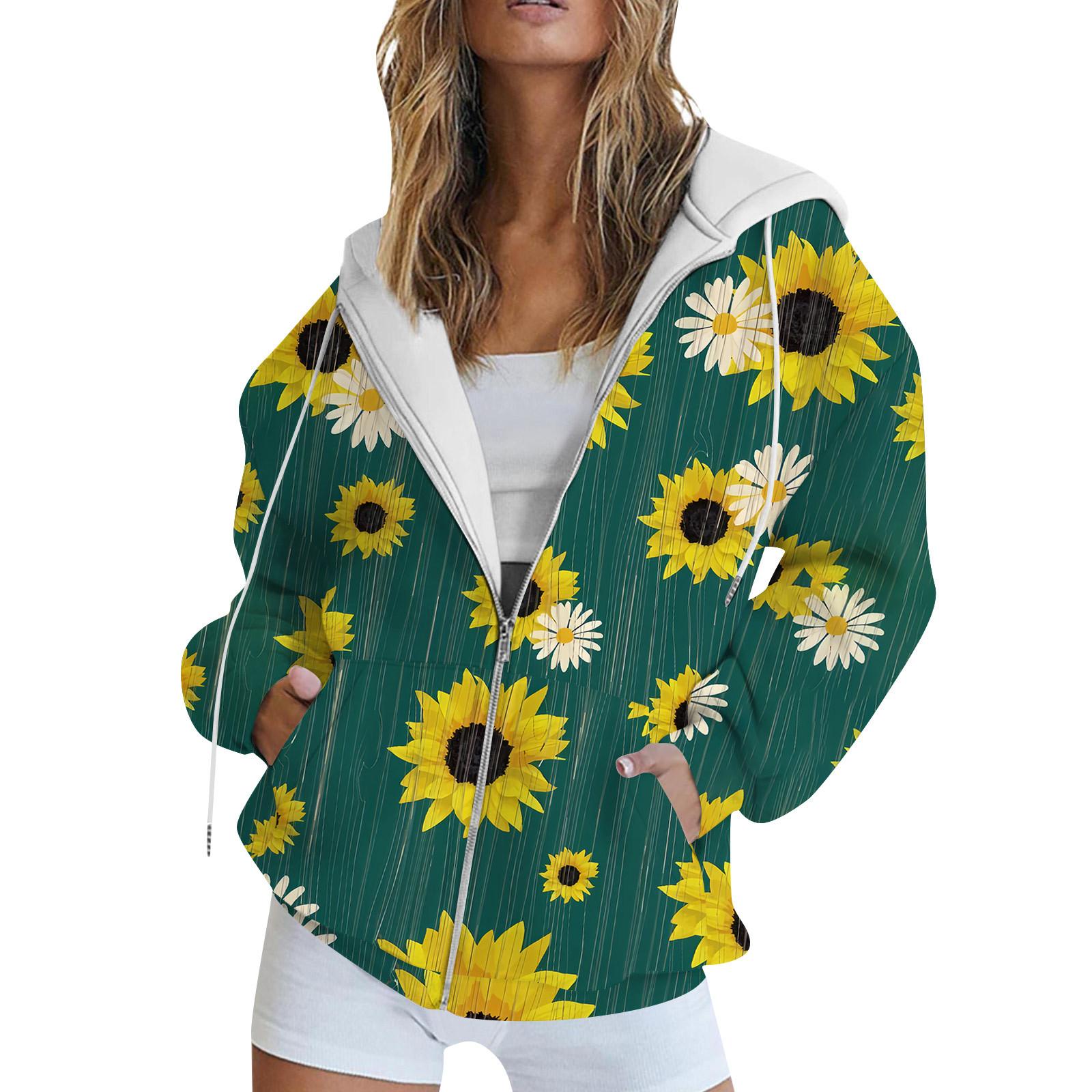 Женская толстовка с длинным рукавом и принтом куртка с длинными рукавами и карманами на молнии пальто с капюшоном L темно-зеленого 1980₽