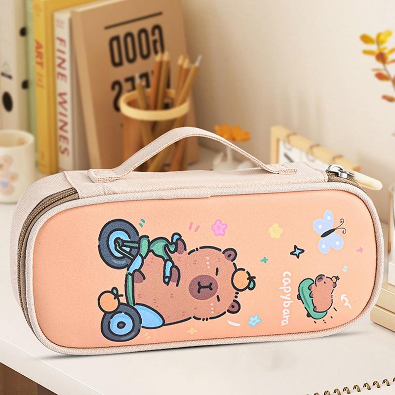 Cartoon Cute Capybara Pencil Case With Handle Portable Pen Bag Student Stationery School Supplies Large Capacity Storage Pen Box