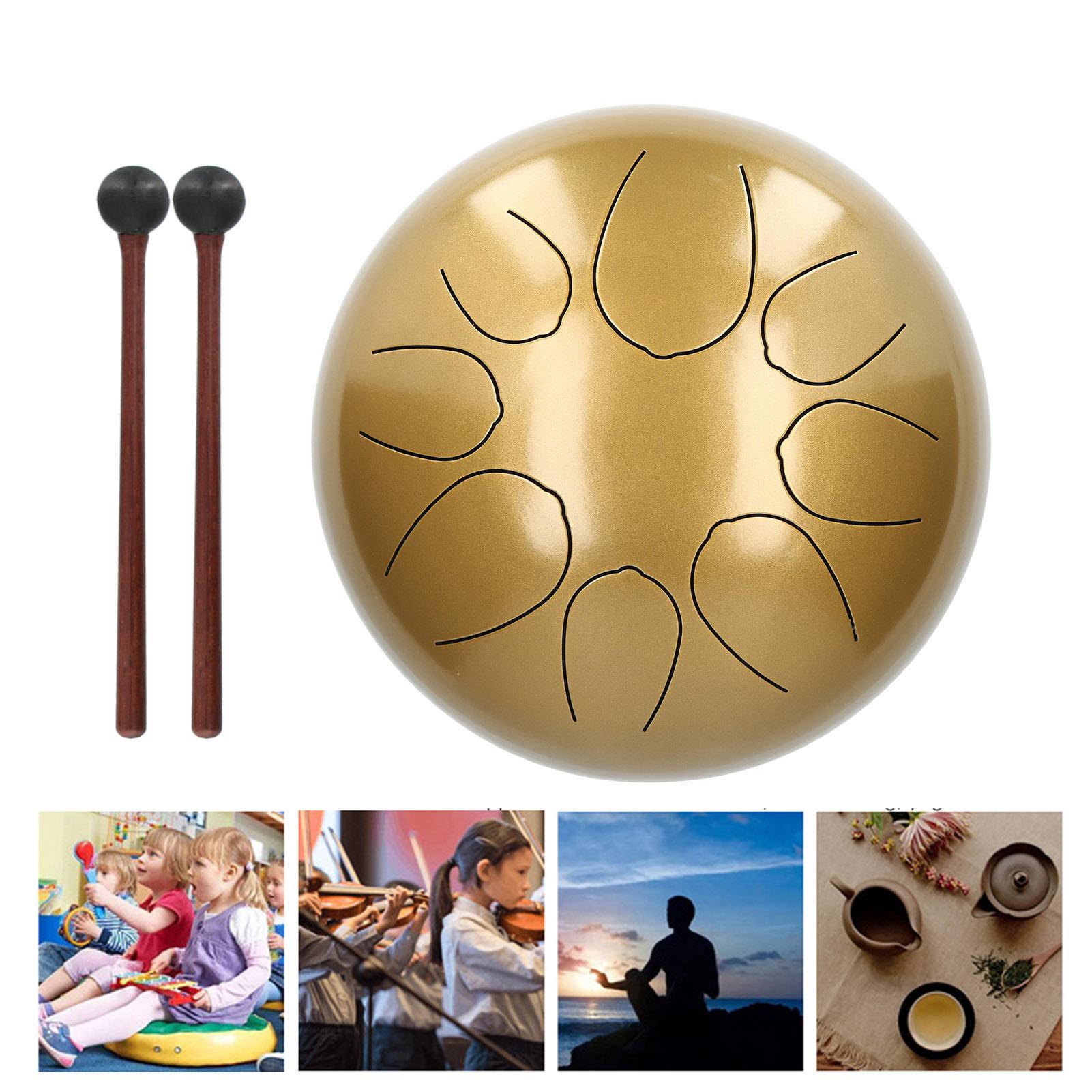 

Steel Tongue 8 Ethereal WorryFree Sanskrit Hand Pan 10in Percussion Instrument(Gold )