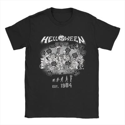 Men T-Shirt Helloween Band Humor Pure Cotton Tees Short Sleeve  T Shirts Round Neck Clothing Plus Size