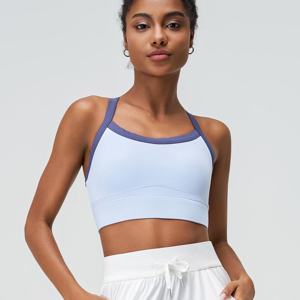 Women's Summer Two Tone Yoga Sports Bra One Piece Outdoor Shockproof Cross Back Yoga Vest