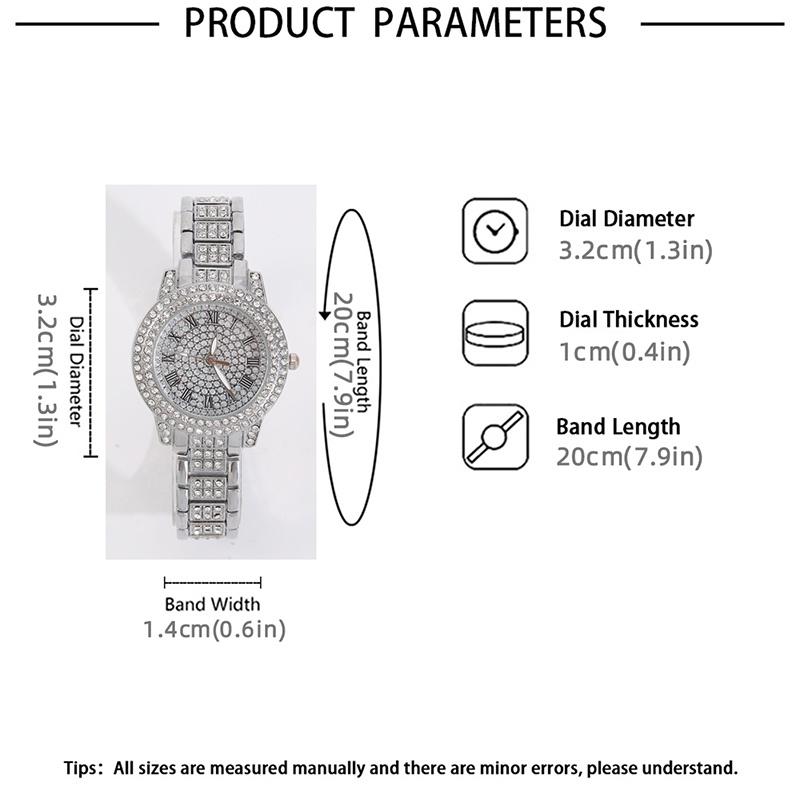 5-teiliges personalisiertes Luxus-Quarzuhr-Set für Damen mit Diamantarmband und quadratischem Anhänger, Halskette mit Diamantohrring und Ring für Paare