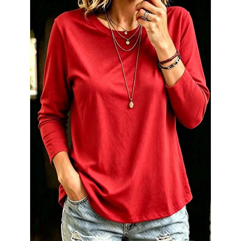 Casual Comfortable Versatile Crew Neck Long Sleeve T Shirt Top For Women