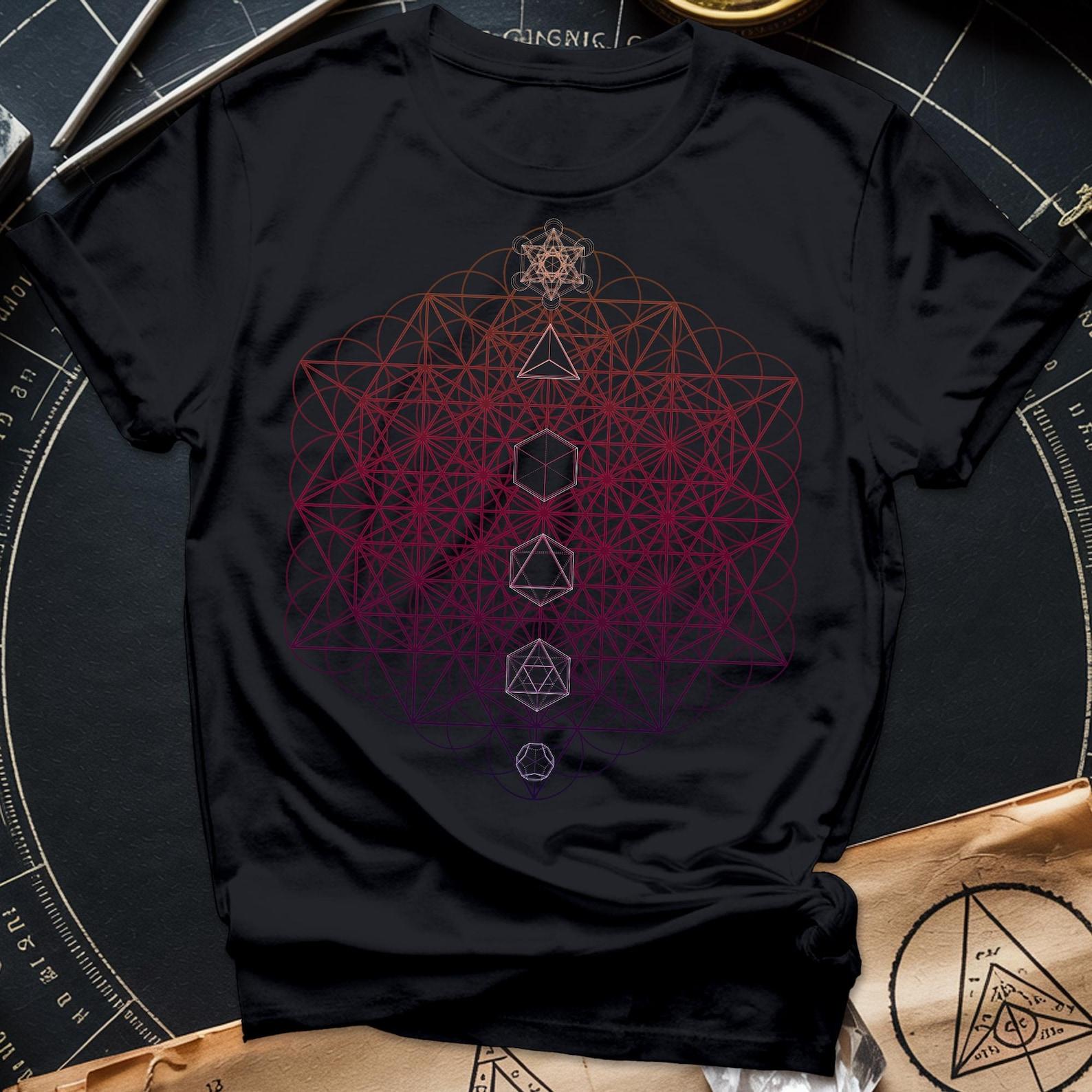 Sacred Geometry T-Shirt | Metatron s Cube, Platonic Solids Design M