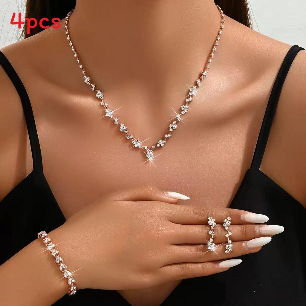 Bridal Jewelry Set With Alloy Water Drill Crystal Pendant For Wedding Bride Gift