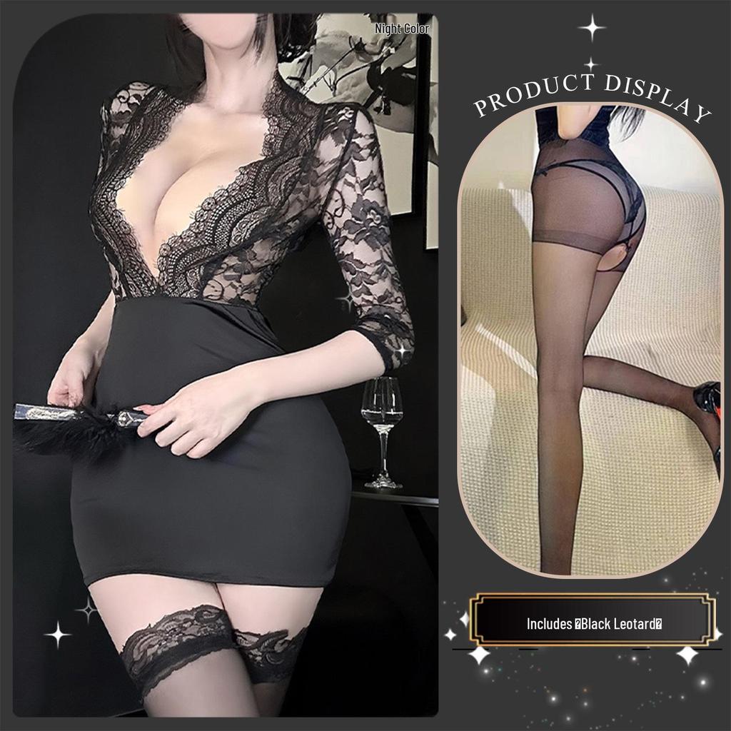 Golden Night Sexy Lace Purple Bodycon Dress with Push-up for Role Play 