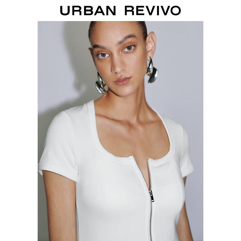 UR Women's Slim Fit Double Zipper U-Neck T-Shirt