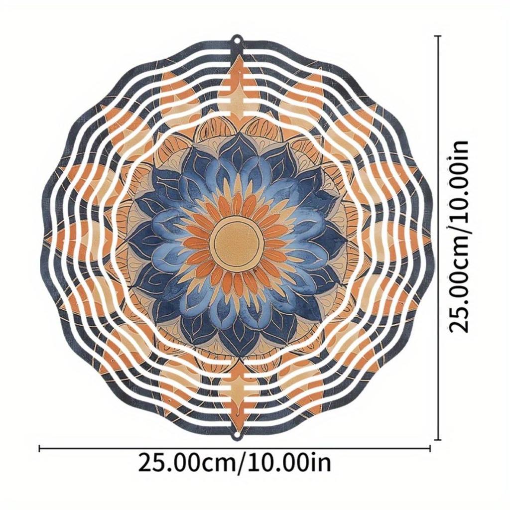 10 Inch Metal Mandala Wind Chime Outdoor Decor with 360 Rotating Hook Durable Garden Balcony Hanging Ornament for Spring Summer Fall