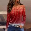 Women's Fashion Casual Slit Hem Round Neck Long Sleeve Loose Printed T-Shirt Ladies Top Christmas