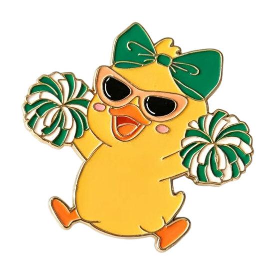 Enamel Technology Brooch, Cartoon Anime Cheerleading Duck Shape Pin, Small Sturdy Pin for School Uniforms Bags Daily Wear зелёный