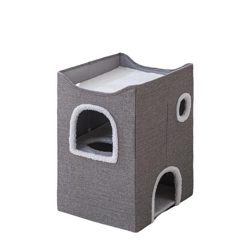 3-Tier Cat Bed House With Multiple Entrances Foldable Pet Nest Indoor Cats Winter Warm Large Size