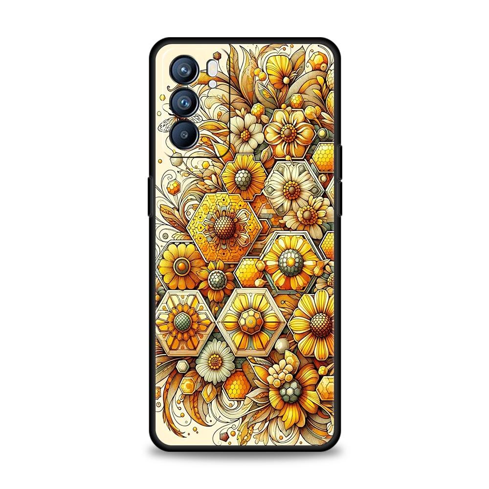 Honeybee Flower Pattern Phone Case For Oppo Reno 13 12 11 10 7 F Find X5 X6 A98 A80 A79 A78 A57 A54 A31 A17 Pro Soft TPU Cover
