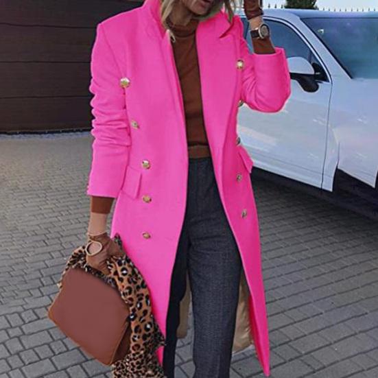 Wool Coat Slim Fit Solid Color Autumn Winter Turn-Down Collar Women Overcoat