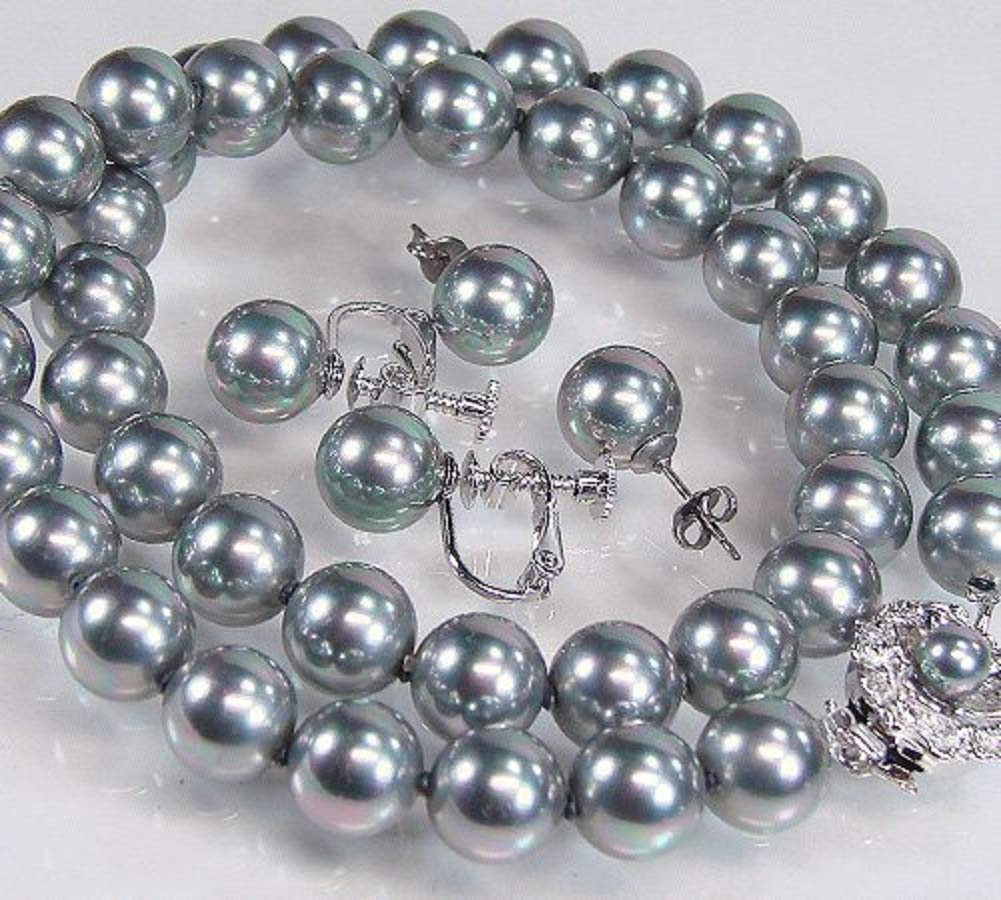 [Your and My Jewelry Box] Velveteen Case Black Pearl Necklace, Akoya Pearl Earrings SetGray 9mm 42cm [Gift Wrapped] Earrings
