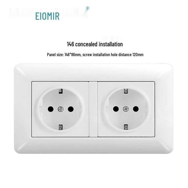 Curved White European Standard Socket Panel with Double USB & Type C, German Switch, Concealed Installation