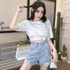 Loose Sparkly Stylish Bright Summer Women Korea Lady Shining T-shirts Basic Tees Streetwear Tops