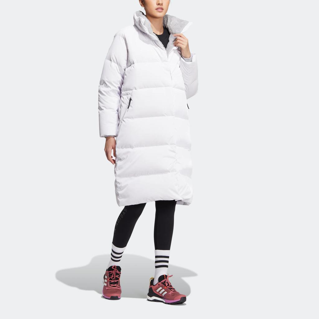 Adidas W Goose Down Solid Color Logo Zipper Stand Collar 800 Fill Mid-Length Goose Down Jacket Women Jacket White HN2118