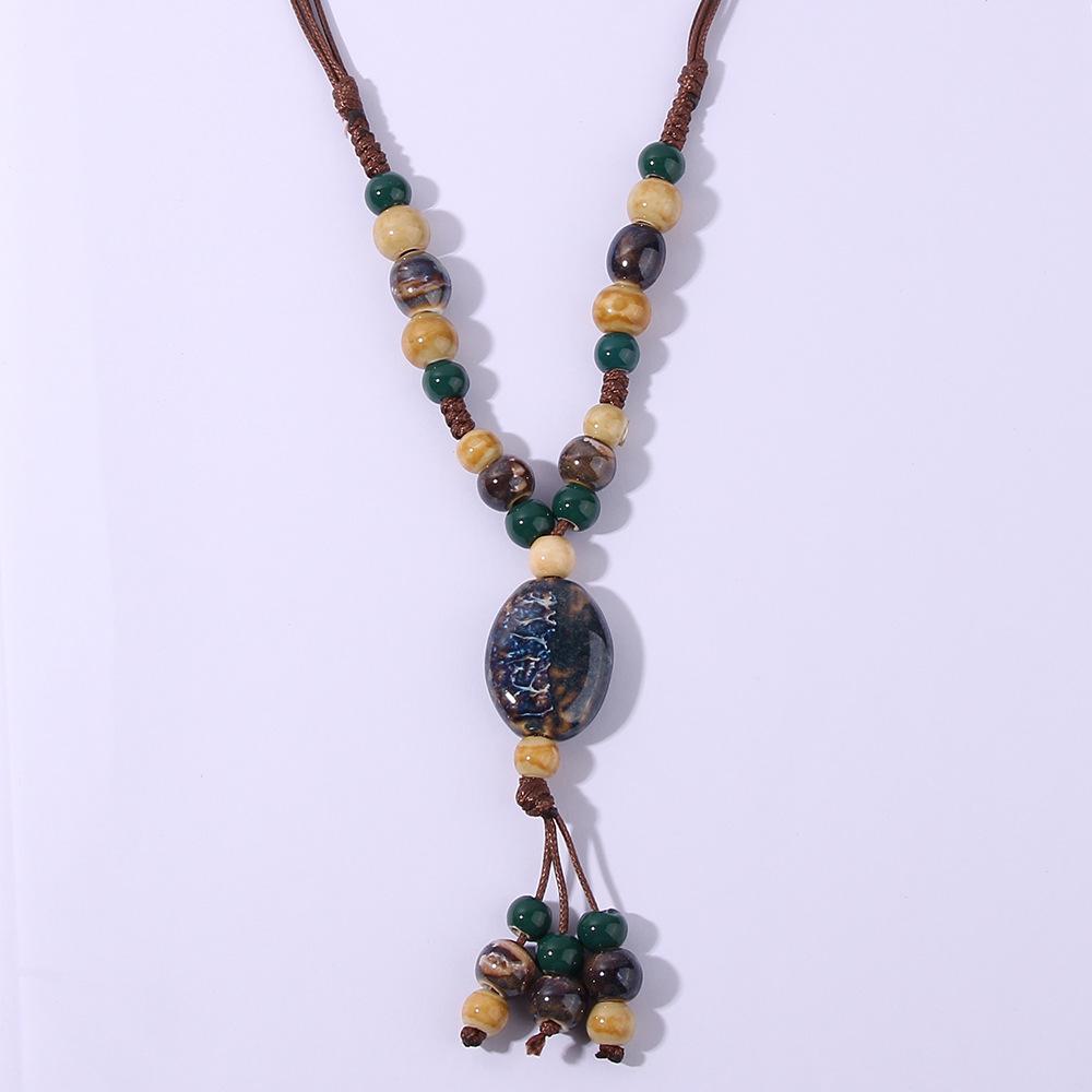 Bunte Retro unregelmäßige Keramik Perlen Halskette antike Anhänger für Frauen Schmuck Geschenk