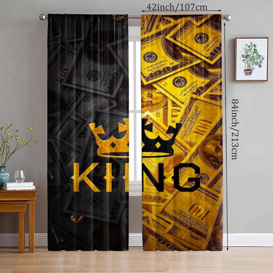 2pcs- Black and Gold US Dollar Printed Curtains, Pole Bag Curtains, Christmas Decorations, Home Decorations, Room Decorations
