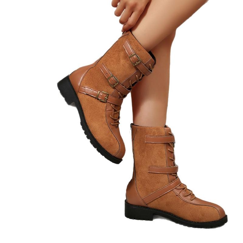 Retro Soft Leather Boxing Boots Women Comfortable Lightweight Fashion Boots Work Shoes British Style Thick Soled Midsole Boots