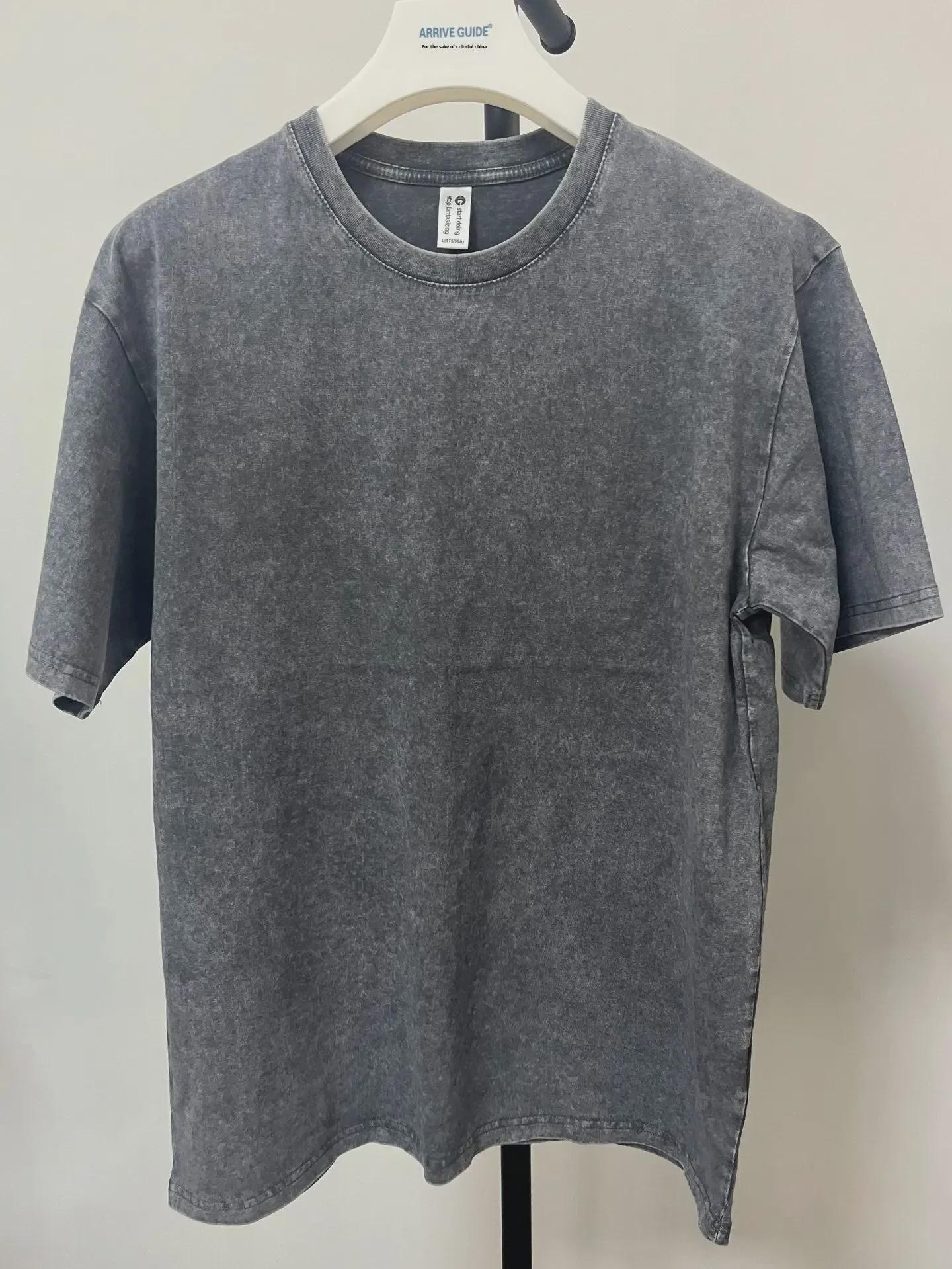 

Бавовняна футболка в стилі ретро, ​​230 г, випрана, з короткими рукавами, круглим вирізом, вільного крою, дизайн сніжинки, чоловічий повсякденний одяг XL