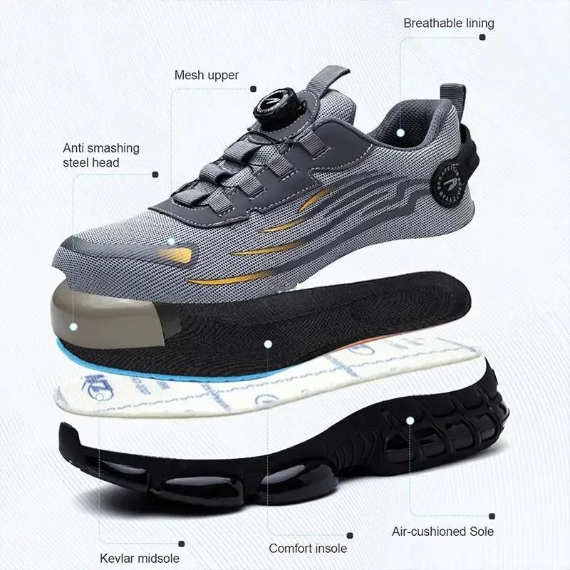 Mens Rotary Button Safety Shoes for Men Anti-impact and Anti-piercing Work Shoes Fashionable Men's Sports Shoes Safety Pro