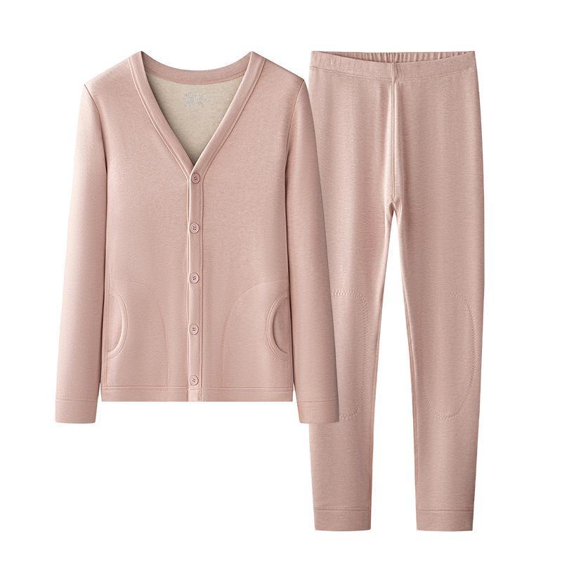 Kardigan damski pluszowy termiczny z naszywką z sierści wielbłądziej na jesień/zimę - wiek średni do starszego