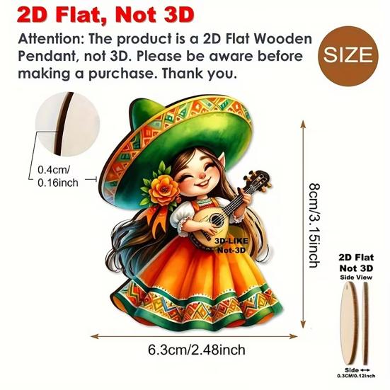 Yousheng 12 Pcs Mexican Dancing Girls Ornament Cinco De Mayo Hanging Decoration Wooden Fiesta Mexico Ornament for Carnivals Party Favors Home Tree