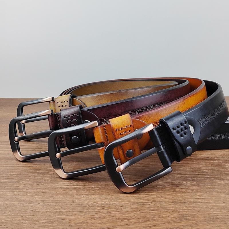 Belt Men'S Leather Handmade Casual Retro First Layer Cowhide Belt Youth Pure Cowhide Young People Trend Belt