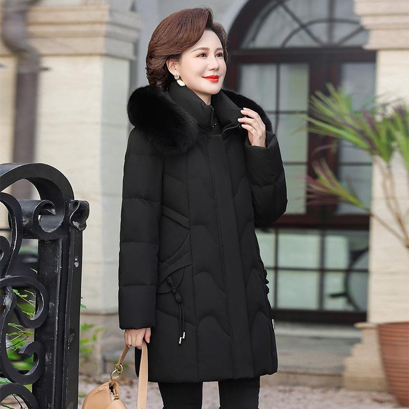 Winter Middle-aged Mother Down Jacket Women's New Loose Foreign Style Middle-aged and Elderly Wide Too Thickened Warm Jacket