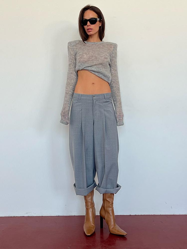 Women's Short Hollow Shoulder Pad Knitted Sweater Women's Round Neck Thin Pullover Sweater White Black Grey Sweater Pullover 2025 New Collection