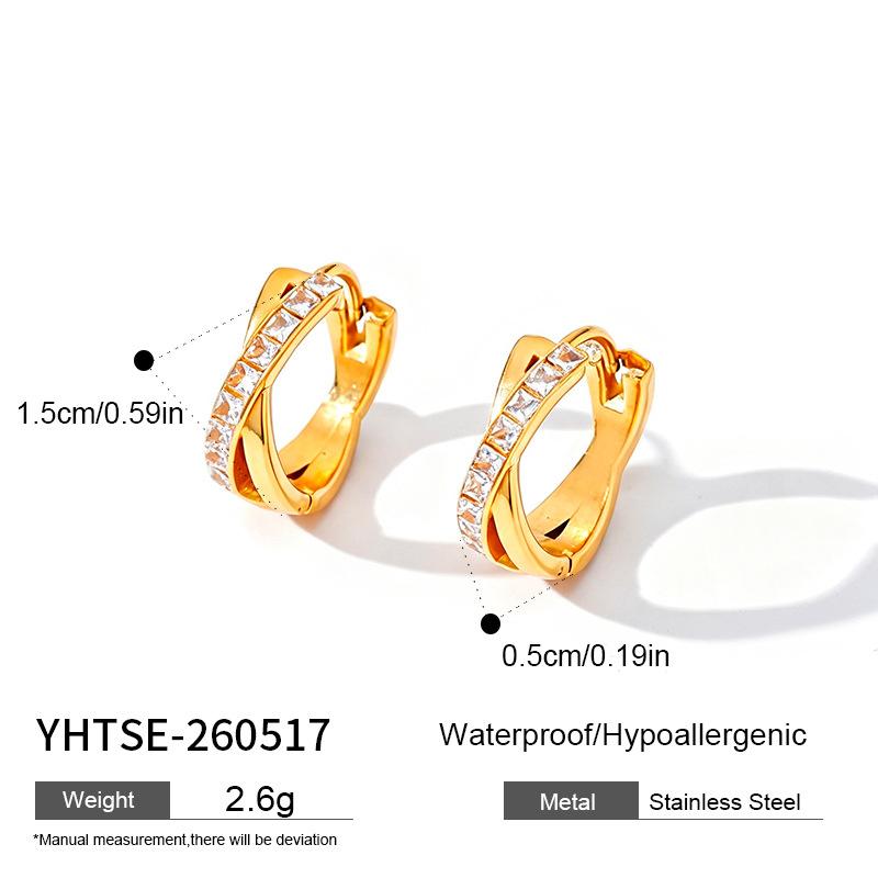 European and American 18K gold zircon light luxury earrings niche high-end stainless steel ear buckle temperament versatile ear jewelry