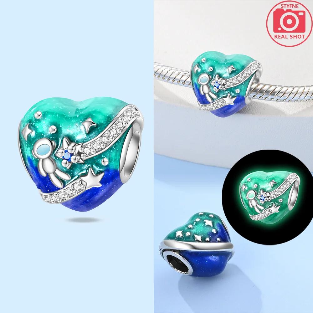 Exquisite Original Beautiful Blue Star Spaceship Heart Charms Copper Beads Fit Bracelet Women Jewelry Diy Fine Gift