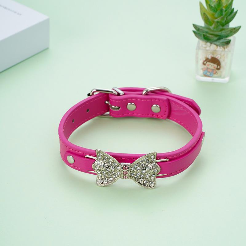 

Elegant Rhinestone Bow Tie Collar & Leash for Large Dogs & Cats S: 1.5cm wide, 30cm long, neck 19-27cm рожевий червоний колір