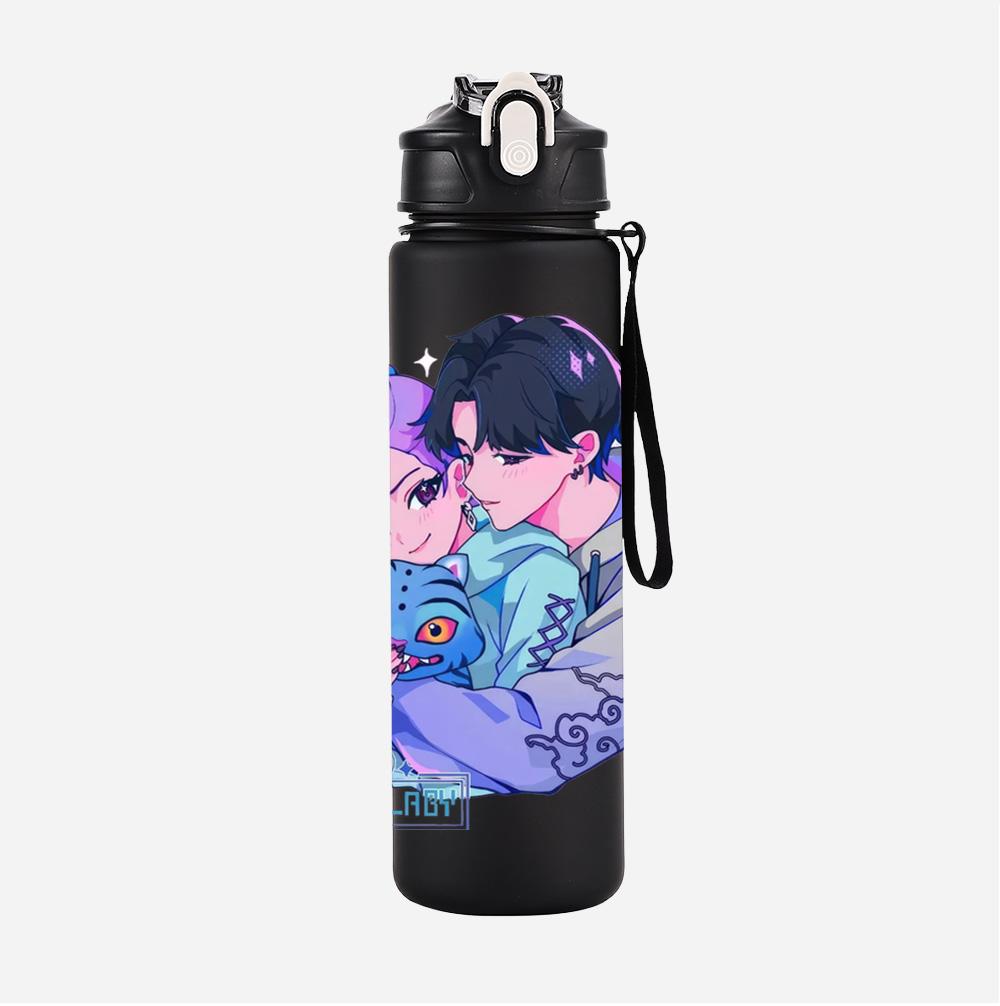 750Ml Water Bottler Anime K-Pop Demon Hunters Printed Character Water Cup Large Capacity Outdoor Portable Rope Drinking Bottle for Boy Girl Gift