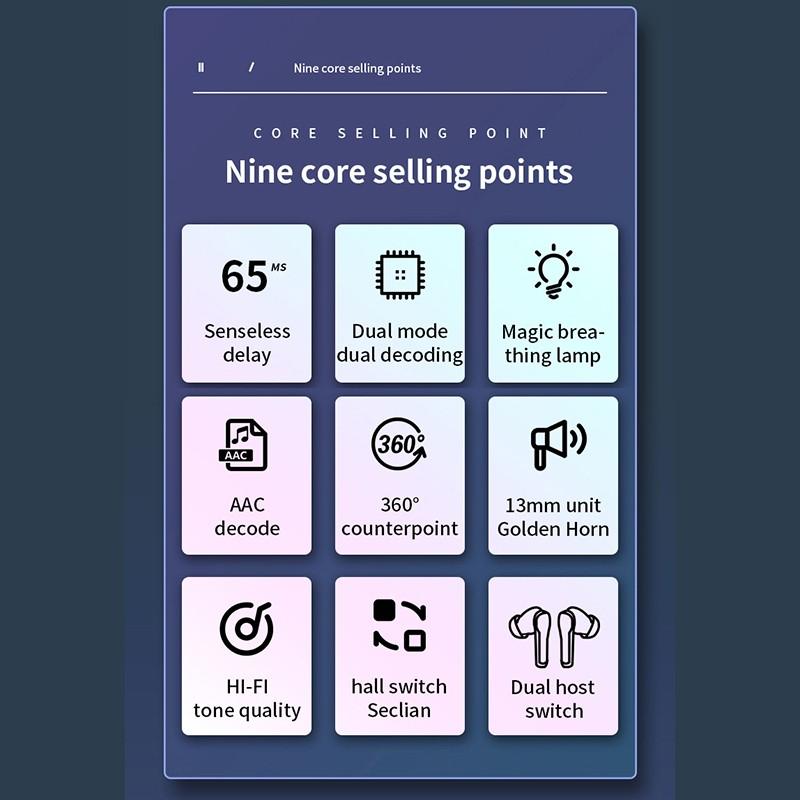 Low Delay Music Game Dual Mode Headset Wireless Earphones 9D Bluetooth 5.2 Headsets TWS Waterproof Headphones with Microphone