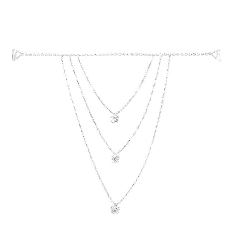 

Елегантний багатошаровий ремінець з кристалами, плечовий ланцюжок для тіла срібний