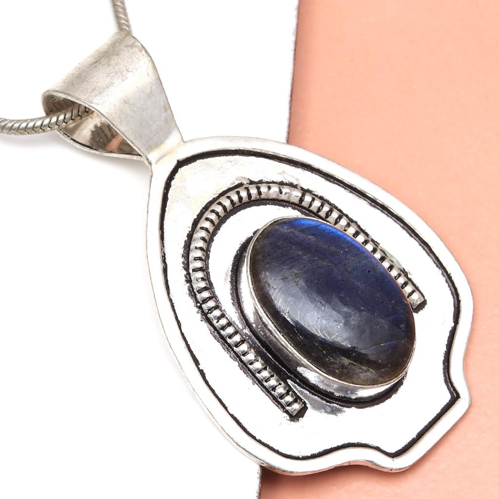 Silver Gifted Garnet Gemstone Necklace Labradorite Jewelry Handmade