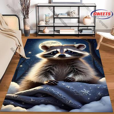 Gemütlicher Nachtwaschbär-Teppich für Kinderzimmer Teppich für Zuhause Sofa Schlafzimmer, Geschenk