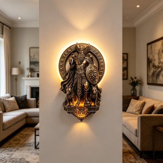 Luminária de Parede Gótica Arandela de Resina Vintage Luz de Parede LED Decorativa de Deus Grego para Quarto Sala de Estar Corredor