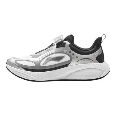 Li Ning Kids Running Fashion Trend Shock Absorbing Breathable Low Top Running Shoes Kids Running Shoes Silver Black White YKFV145-5
