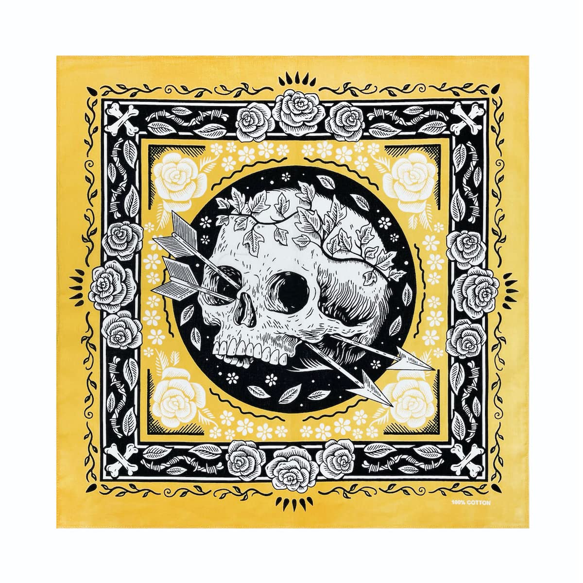 Trifong Bandana Skull Pattern Yellow 100% Cotton Large Skull Stylish Bandana Cap Men s Paisley Handkerchief Bandana Unisex 55cm x 55cm yellow
