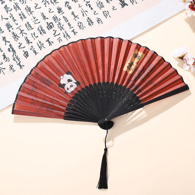 Bamboo Chinese Folding Fan Red Folding Fans Women Dance Fan Wooden Shank Tassel Elegant Art Crafts Wedding Gift Home Decorations