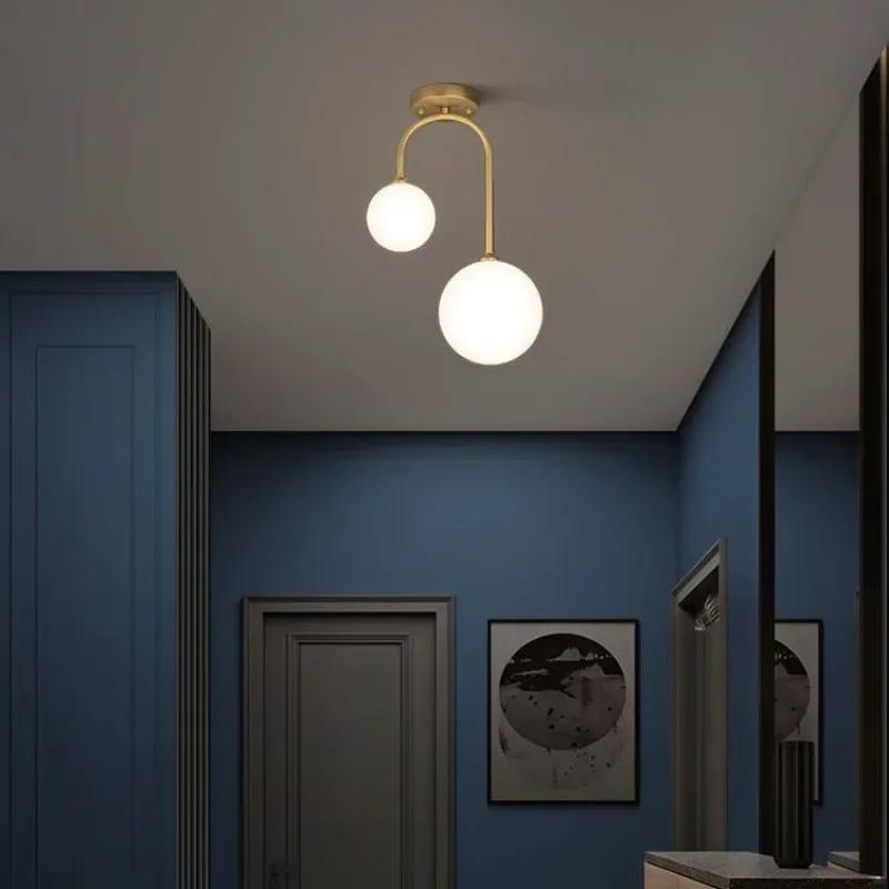 Nordic Glass Ball LED Ceiling Light Lamps For Aisle Corridor Balcony Hallway Bedroom Clockroom Home Decoration Indoor Lighting