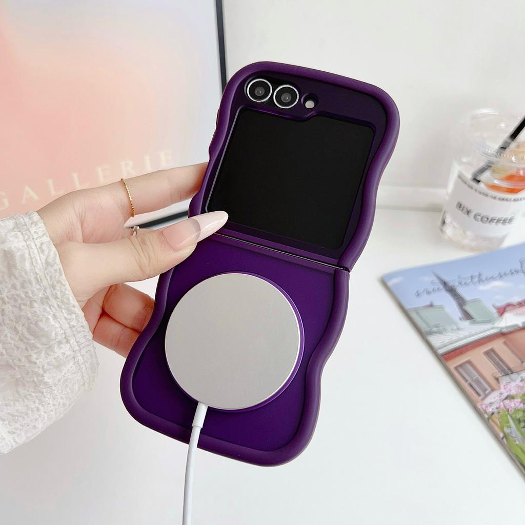 For Samsung Galaxy Z Flip6 5G/Flip5 5G Magnetic Case Mirror Rotating Kickstand Wave Edge TPU+PC Phone Cover