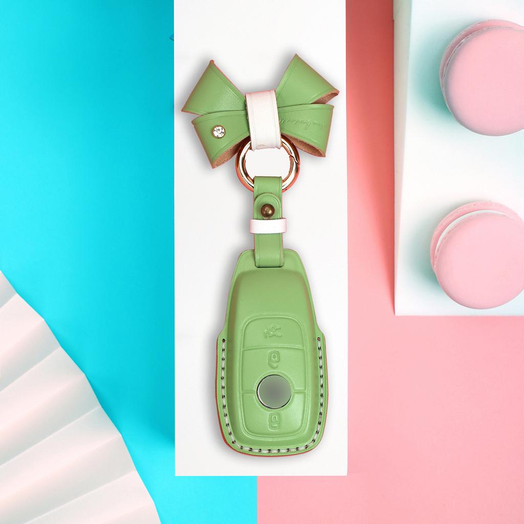Suitable for Mercedes-Benz key cover hot pressing molding, purely handmade leather 3D Macaron women's car key cover